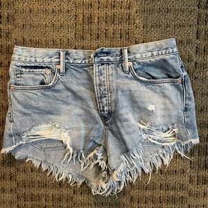 Free people high rise distressed jean shorts